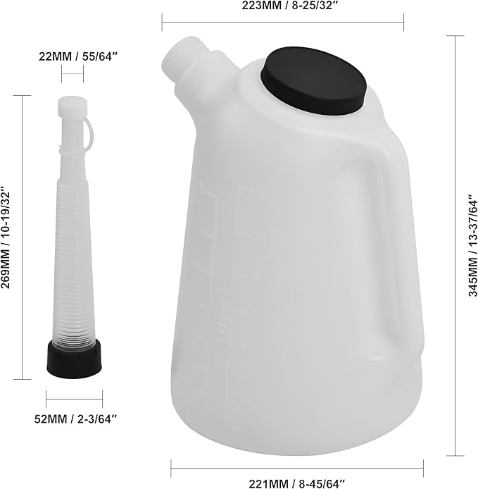 Oil Dispenser, 8 Quart, Translucent, Bottle with Spout Cap, Automotive Oil Container