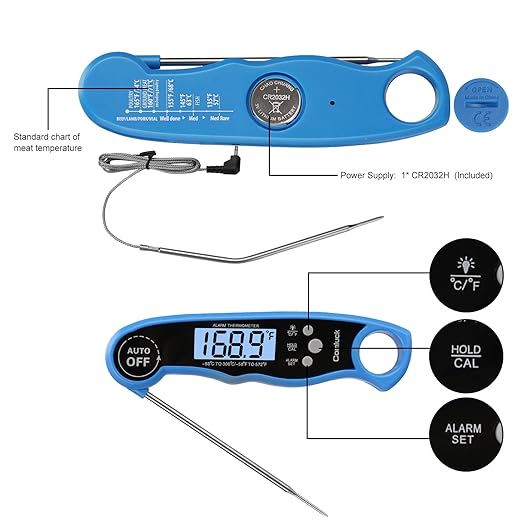 Digital Meat Thermometer for Cooking - Comluck CA002 Instant Read Meat Thermometer for Grilling and Smoking 2-in-1 Dual Probe Oven Safe Food Thermometer with Alarm for Grill BBQ Steak Turkey - Image 6