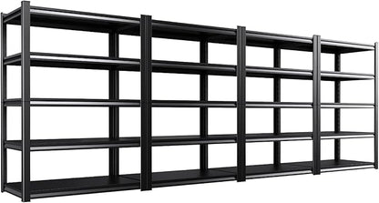 Set of 4 All Metal Garage Shelving - 2050 lbs 5 Tier Storage Shelves, Adjustable Heavy Duty Metal Shelving Unit and Storage Large Rack, Utility Steel Shelf for Warehouse Industrial Pantry 71"x46"x20"