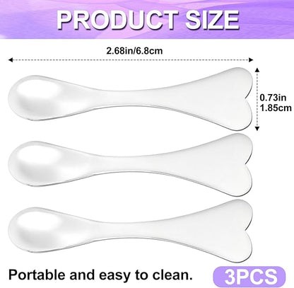 Pndeyo 3pcs Mini Stainless Steel Makeup Spatula, Reusable Cosmetic Cream Spatulas Spoon, Skincare Scoop Applicator Facial Massage Beauty Tools for Mixing and Sampling Face Eye Cream- Silver