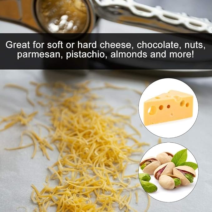 Stainless Steel Single Drum Rotary Cheese Grater, Multipurpose Rotary Cheese Grater with 3 Different Rotatable Drums for Parmesan, Mozzerella, Vegetables and More