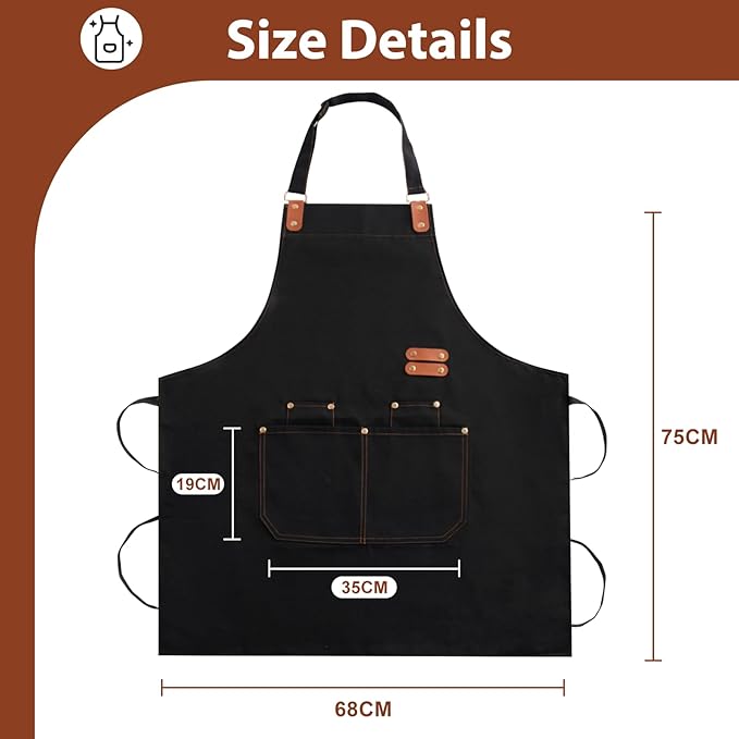 Apron for Men Women, Chef Apron with Adjustable Neck Strap, Heavy Duty Apron with Pockets, for Cooking, Gardening - Image 2
