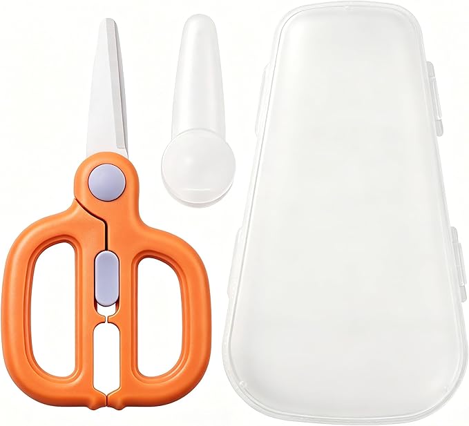 Baby Food Scissors with Travel Case, Ceramic Food Scissors Kids, Toddler Scissor with Safety Lock, Ideal for Pizza, Meats, Noodles, Vegetables, and Fruits (B)