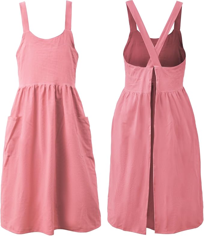 Uaussi Cotton Linen Apron Cross Back Work Apron for Women with Pockets Pinafore Dress X Cross Halter Apron for Chef Gardening by Uaussi