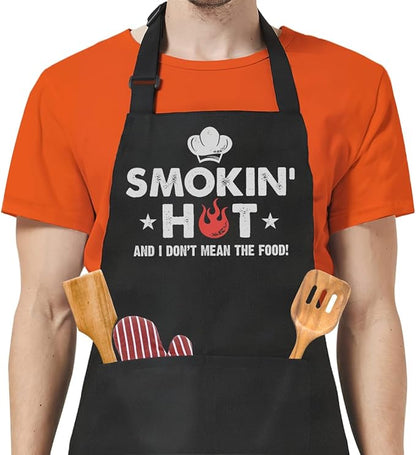 SANDJEST Funny Mens Aprons with Pockets for BBQ Grilling Cooking Grandpa Husband Apron for Birthday Christmas Father's Day