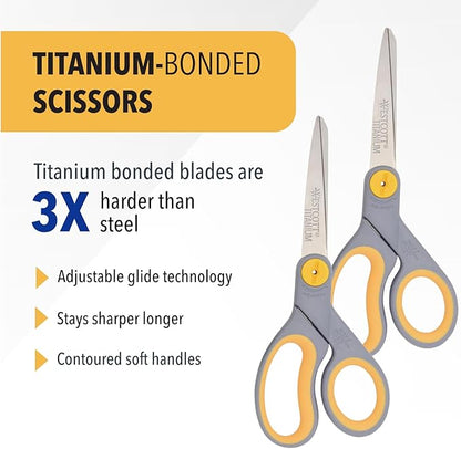 Westcott 8” Titanium Bonded Scissors with Adjustable Glide and Soft Handle, 2-Pack- Durable Multipurpose Scissors for Office, Home, and School Use, Sharp Precision Blades for Everyday Cutting - Image 2