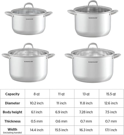 SUNHOUSE Stainless Steel Stock Pot - 13 Quart Heavy-Duty Induction Cooking Pot with Visible Lid for Pasta, Soup, Spaghetti - Nonstick Thick-Bottom Deep Stockpot for Canning, Boiling, and Simmering - Image 7