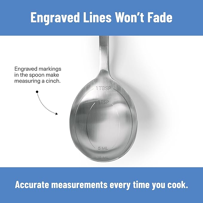 Misen Measuring Chef Spoon – Stainless Steel Cooking Spoon with Engraved Tablespoon Teaspoon and Milliliter Markings for Precise Measuring Mixing Sauces Dressings Marinades and Cooking Prep