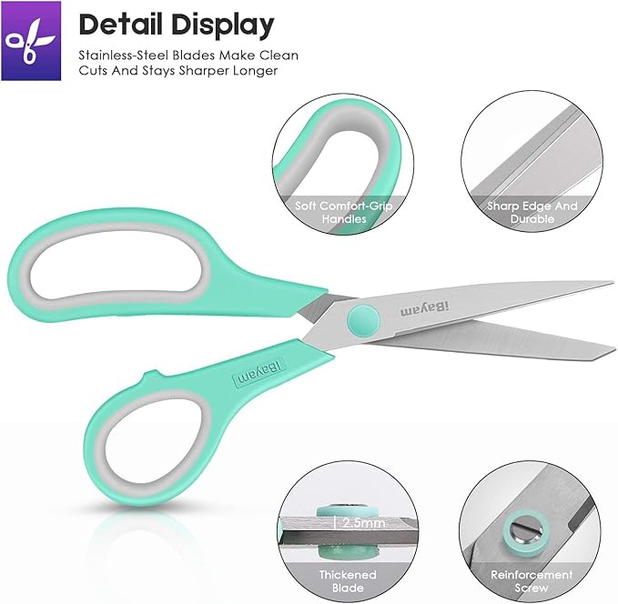 iBayam 8 '' Multipurpose Heavy Duty Scissors Bulk 36-Pack, 2.5mm Thickness Ultra Sharp Blade Shears with Comfort-Grip Handles for Household School Office Supplies, Right/Left Hand Tools - Image 3