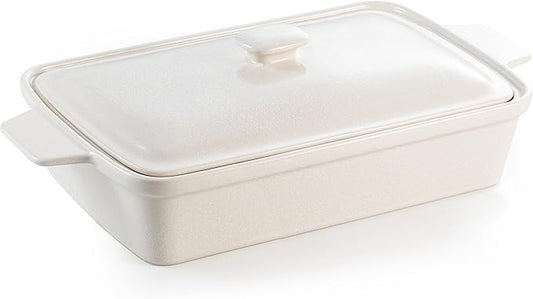 DAFUCERAMIC Casserole dish with Lid, 3.5 Quart Porcelain Baking Dish With Lid, Deep 13 x 9 Casserole Dishes for Oven with Lid, Rectangular Bakeware With Handle, Microwave, Oven Safe