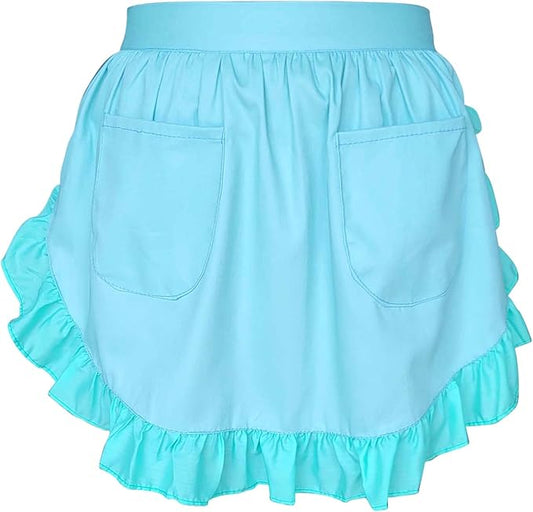 Women’s Waist Aprons with White Pockets Half Server Home Waitress Vintage Servant Apron for Kitchen Cooking