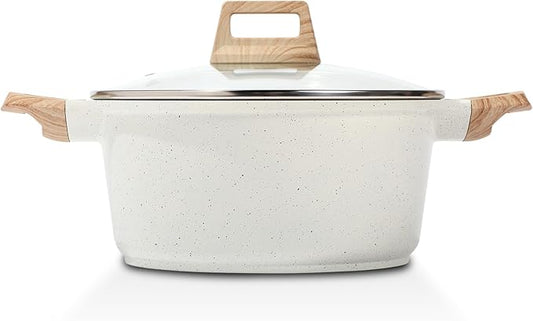 ESLITE LIFE Nonstick Stock Pot with Lid, 3 Quart Granite Casserole Small Soup Pot Pasta Cooking Pot, Induction Compatible, PTFE & PFOA Free, White by ESLITELIFE