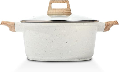 ESLITE LIFE Nonstick Stock Pot with Lid, 5 Quart Granite Casserole Large Soup Pot Pasta Cooking Pot, Induction Compatible, PTFE & PFOA Free, White by ESLITELIFE