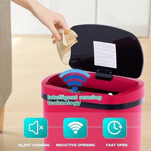 PayLessHere | 13 Gallon Plastic Trash Can | Red | Automatic Touchless Lid with Motion Sensor | Kitchen Garbage Can with Waterproof Design | for Home, Office, Bathroom | Pack of 1 - Image 3