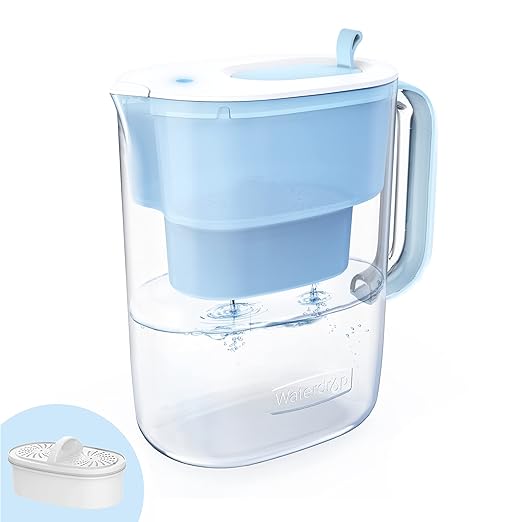 Waterdrop PT-61B Water Filter Pitcher, 10-Cup, NSF Certified, 200-Gallon Long-Life Filter, 5X Longer Filter Life, Reduces PFOA/PFOS and Chlorine, BPA-Free, Classic Manual-Flip Design, Blue by Waterdrop