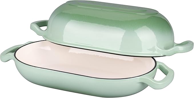 VORRINGARD Enameled Cast Iron Sourdough Bread Oven, Dutch Oven, Loaf Cast Iron Bread Pan for Homemade Bread Baking, Meatloaf Pan with Lid, 7QT, Green - Image 5