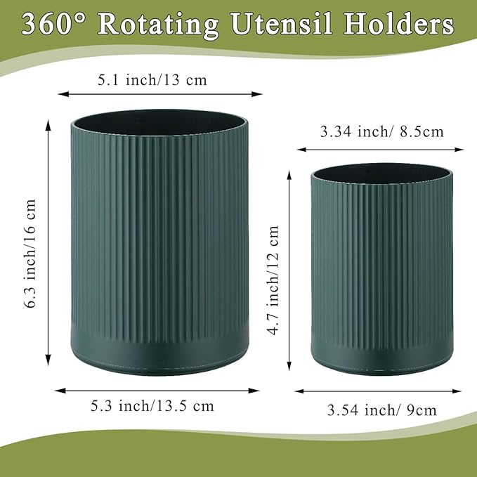HOMQUEN 360° Rotating Utensil Holder, 6.3''+4.7'' Plastic Kitchen Utensil Holder for Countertop, Large Cooking Utensil Crocks for Kitchen Decor, Utensil Organizer for Spatula, Set of 2 (Green) - Image 2