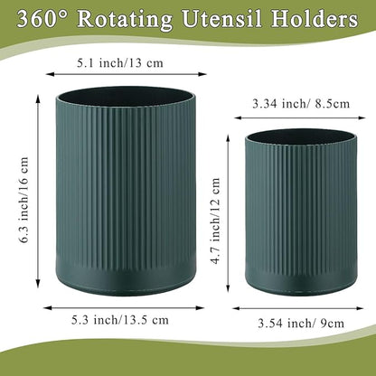 HOMQUEN 360° Rotating Utensil Holder, 6.3''+4.7'' Plastic Kitchen Utensil Holder for Countertop, Large Cooking Utensil Crocks for Kitchen Decor, Utensil Organizer for Spatula, Set of 2 (Green) - Image 2