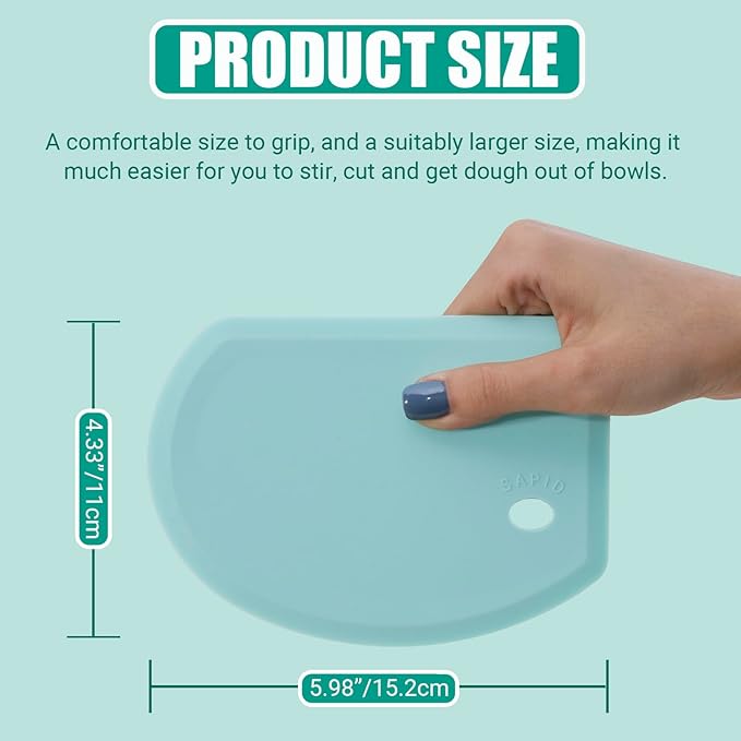 Silicone Dough Scraper with Stainless Steel Sheet, Curved Edge Flexible Bowl Scraper for Baking, Food Grade Silicone Bench Scraper for Sourdough Bread Basket, Set of 2, Blue & Mint Green, SAPID - Image 3