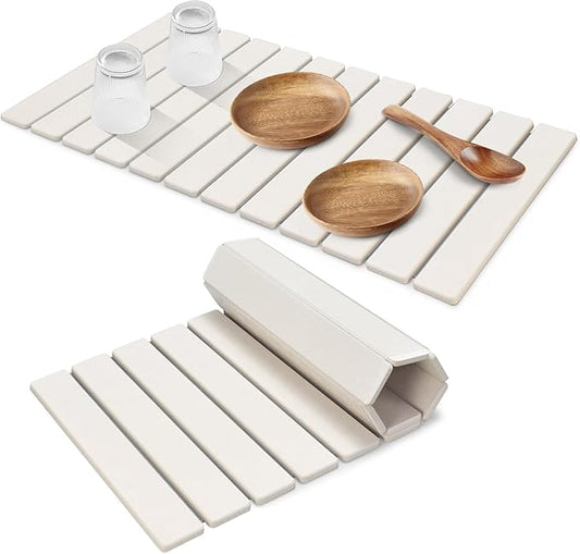 Large Stone Dish Drying Mats for Kitchen Counter, 28"(L)×16"(W), Quick Drying Collapsible Dish Drying Mat, Absorbent Eco-Friendly Diatomaceous Earth Mats for Dishes Bottles, Match Any Countertop by Sangukiro