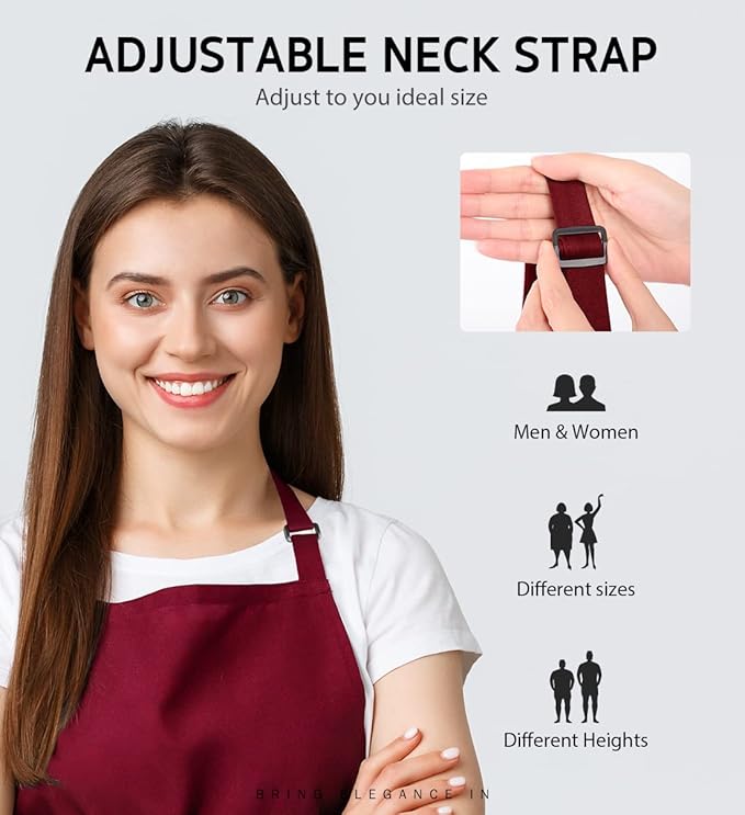 Syntus Apron for Men Women, Adjustable Cooking Kitchen Chef Aprons with 2 Pockets, Cotton/Polycotton/Polyester - Image 5