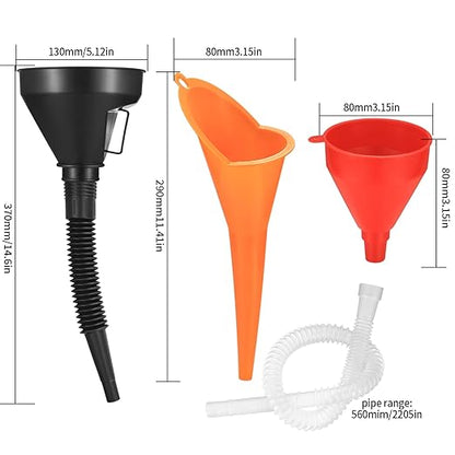 3 Pcs Automotive Funnels Set, Wide Mouth Fuel Funnels, Plastic Long Neck Oil Funnel, Flexible Right Angle Funnels, with Detachable Spout and Filter for Water/Gasoline/Coolant/Engine Oil - Image 2
