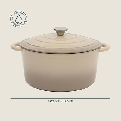 Gibson Home Addlestone 7 Qt Enameled Cast Iron Dutch Oven Pot with Lid – Round, Oven Safe to 500°F, Ideal for Bread Baking & Stews - Gradient Taupe - Image 2