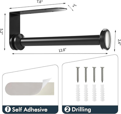 theaoo Under Cabinet Paper Towel Holder for Kitchen, Easy One-Handed Tear, Quick Release Knob for Easy Roll Loading, Wall-Mounted Dispenser, Self-Adhesive or Drill Mounting, Black Stainless Steel