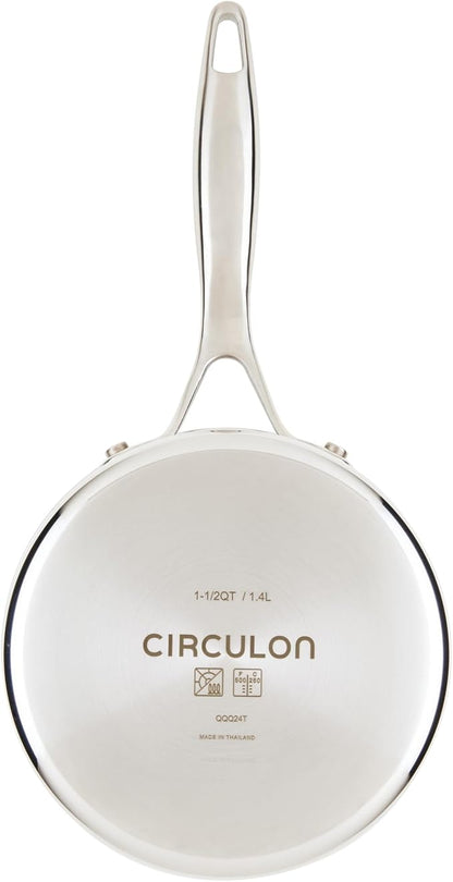Circulon C1 Series Stainless Steel Plated Non-Stick Cookware with ScratchDefense Technology with Lid, Safe for Metal Utensils, 1.5 Litre, Polished Stainless Steel