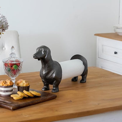 Vintage Dachshund Dog Paper Towel Holder Black Wiener Dog Tissue Towel Display Stand Freestanding Animal Toilet Paper Holder for Kitchen Countertop Home Decor