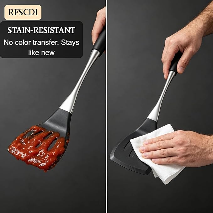 Premium Black Silicone Cooking Utensils Set - Non-Toxic, Heat Resistant& Non-Stick Kitchen Utensils Set with Spatula, Spoon, Whisk, Tongs, BPA Free, Dishwasher Safe, Black - Image 3