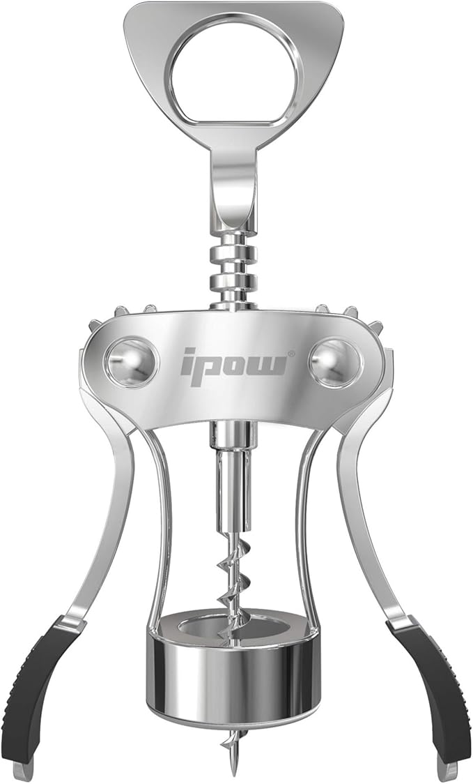 IPOW Wine Opener, Zinc Alloy Wine Bottle Opener, Wing Corkscrew Heavy Duty, Manual Multifunctional Cork Screw for Waiter, Silver - Image 4