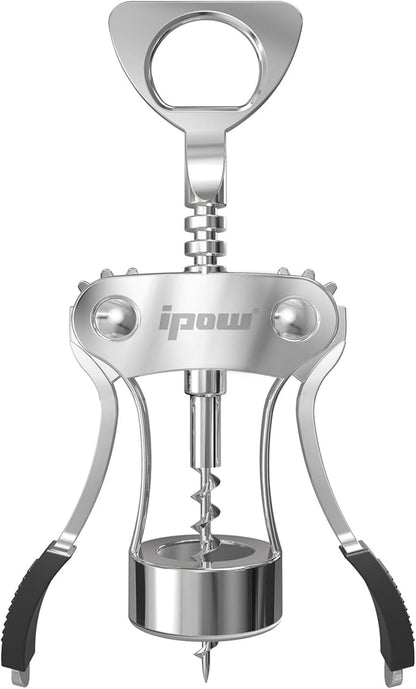 IPOW Wine Opener, Zinc Alloy Wine Bottle Opener, Wing Corkscrew Heavy Duty, Manual Multifunctional Cork Screw for Waiter, Silver - Image 4