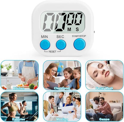 Digital Kitchen Timer, 6 Pcs Classroom Timers for Kids Teacher, Magnetic Countdown Minute Simple Timer for Cooking Study Exercise Game Baking Reading Gym Meeting Work Task (White/Blue/Pink/Green)