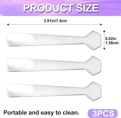 Pndeyo 3pcs Mini Stainless Steel Makeup Spatula, Reusable Cosmetic Cream Spatulas Spoon, Skincare Scoop Applicator Facial Massage Beauty Tools for Mixing and Sampling Face Eye Cream- Silver