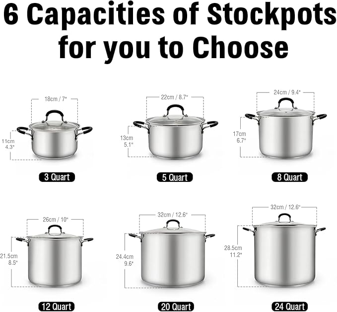 Cook N Home Stockpot Sauce Pot Induction Pot With Lid Professional Stainless Steel 8 Quart , Dishwasher Safe With Stay-Cool Handles , Silver - Image 2