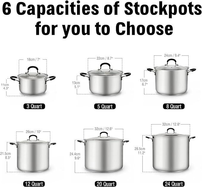 Cook N Home Stockpot Large pot Sauce Pot Induction Pot With Lid Professional Stainless Steel 24 Quart, with Stay-Cool Handles, silver - Image 2