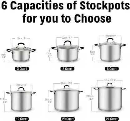 Cook N Home Stockpot Sauce Pot Induction Pot With Lid Professional Stainless Steel 12 Quart, Dishwasher Safe With Stay-Cool Handles, Silver - Image 2