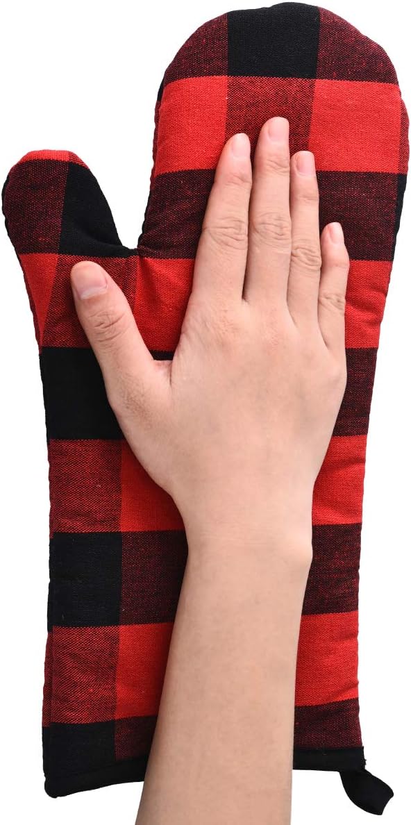 Oven Mitts and Potholders BBQ Gloves-Oven Mitts and Pot Holders with Recycled Infill Silicone Non-Slip Cooking Gloves for Cooking Baking Grilling (4-Piece Set) (Black/Red) - Image 4