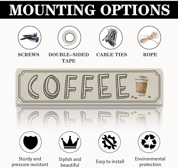 Vintage Coffee Sign Decor, Retro Metal Tin Sign, Home Kitchen Wall Decor, Farmhouse Decorations for Cafe, Coffee Station Decors Decorative Metal Wall Signs 15.8x4 Inches - Image 3