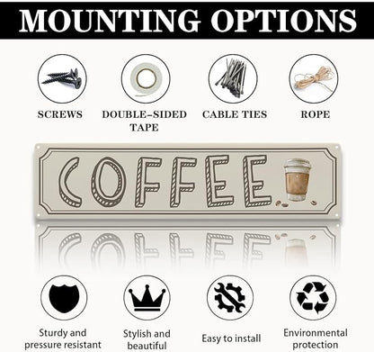 Vintage Coffee Sign Decor, Retro Metal Tin Sign, Home Kitchen Wall Decor, Farmhouse Decorations for Cafe, Coffee Station Decors Decorative Metal Wall Signs 15.8x4 Inches - Image 3