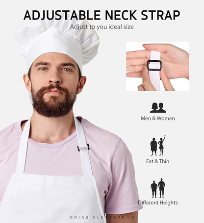 Syntus 12 Pack Bib Apron, Unisex Aprons Adjustable 100% Cotton with 2 Pockets Cooking Kitchen Aprons for Women Men Chef, BBQ Drawing Apron Bulk, White - Image 4