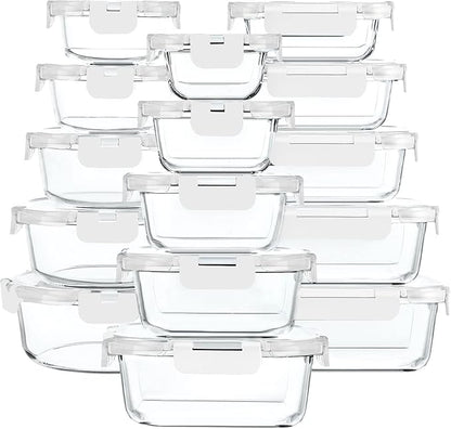 30 Pieces Glass Food Storage Containers with Upgraded Snap Locking Lids,Glass Meal Prep Containers Set - Airtight Lunch Containers, Microwave, Oven, Freezer and Dishwasher Friendly (White) by MMCIRCO