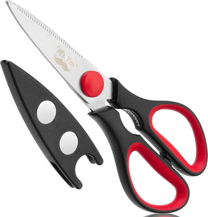 Mr. Pen- All Purpose Kitchen Shears with Protective Sheath, 8 Inch, Dishwasher Safe, Stainless Steel Food Scissors with Micro-Serrated Blades, Durable Utility Kitchen Shears, Black & Red by MrPen