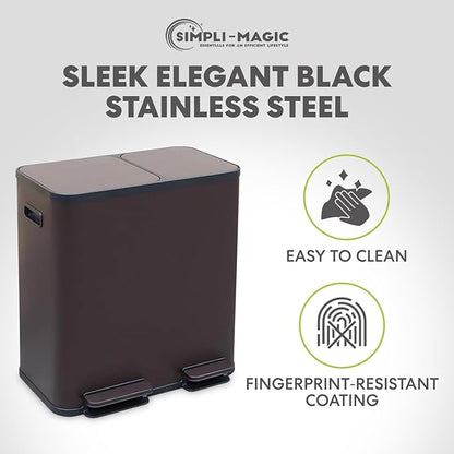 SIMPLI-Magic 18.5 Gallon (70L) Dual Compartment Kitchen Trash Can - Hands-Free Step Pedal, Soft-Close Lid, Stainless Steel Recycling Bin with Odor Filter (40L + 30L) - Image 8