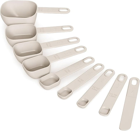 bella 9-Piece Nested Measuring Cups & Spoons Set, Stackable, 4 Cups, 4 spoons, 1 Leveler, Non-slip handles, Kitchen Cooking Baking Measuring Set, BPA Free, Dishwasher Safe, Oatmilk