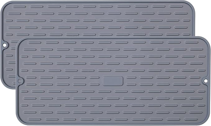 To encounter Silicone Dish Drying Mat -Small 17.5" x 8" - Set of 2 Flexible Stemware Drying Mat, Heat Resistant Silicone Trivet, Countertop Mat, Dish Draining Mat, Sink Mat by Toencounter