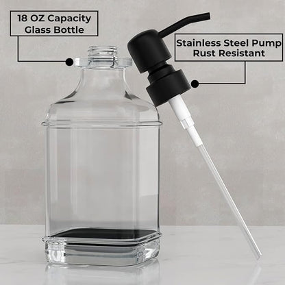 GLADPURE 2 Pack Soap Dispenser, 18 Oz Antique Design Thick Glass Hand Dispensers; with 304 Rust Proof Stainless Steel Pump, 6Pcs Clear Stickers, for Kitchen, Bathroom- Black - Image 2