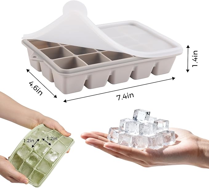 Silicone Ice Cube Trays with Lid, Set of 4, Easy Release Ice Molds, Reusable and Stackable Ice Trays for Freezer for Cocktail, Whiskey, Baby Food, BPA Free (gray) - Image 4