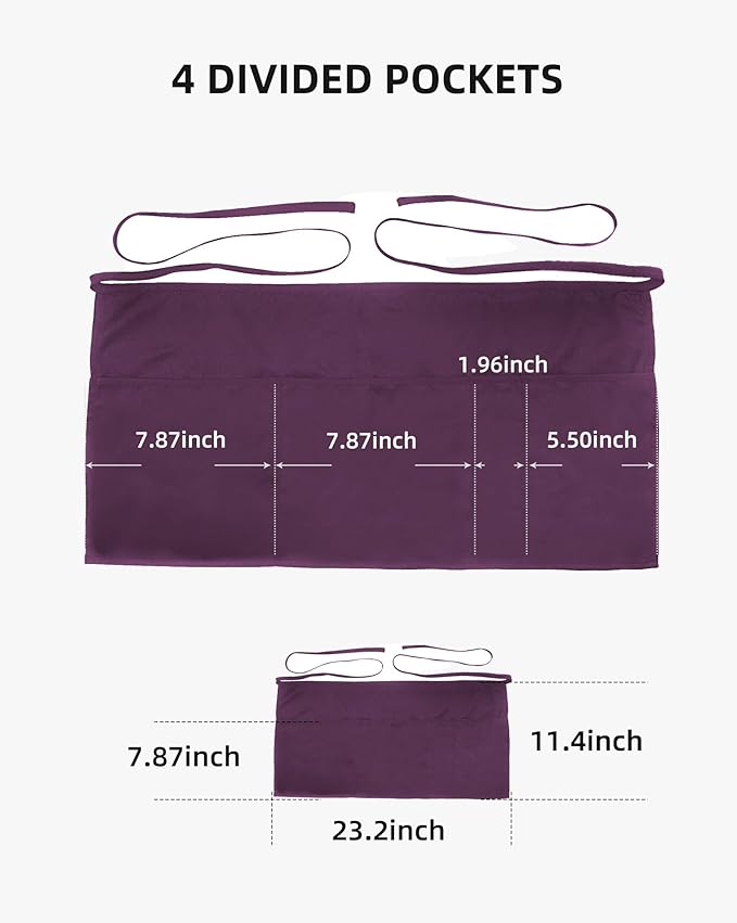Argstar 2 Pack Server Apron with 4 Pockets, Waitress Waiter Waist WaterDrop Resistant Short Aprons